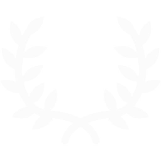 A simple illustration of a laurel wreath with two curved branches, each bearing several leaves, meeting at the bottom center on a light gray background.
