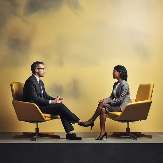 professionals dressed in suites sitting across from one another