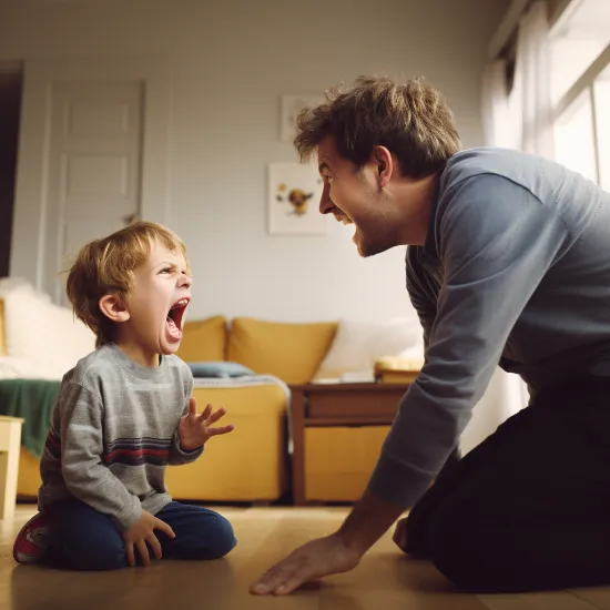 a young child having a tantrum and a father screaming back at him